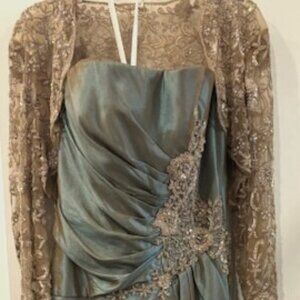 Long Beaded Bolero Jacket Gown